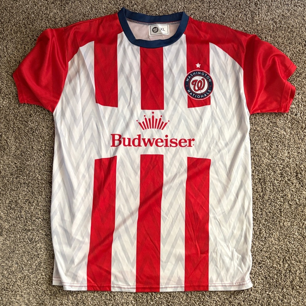 Washington Nationals x Budweiser Red and White Striped Jersey Shirt